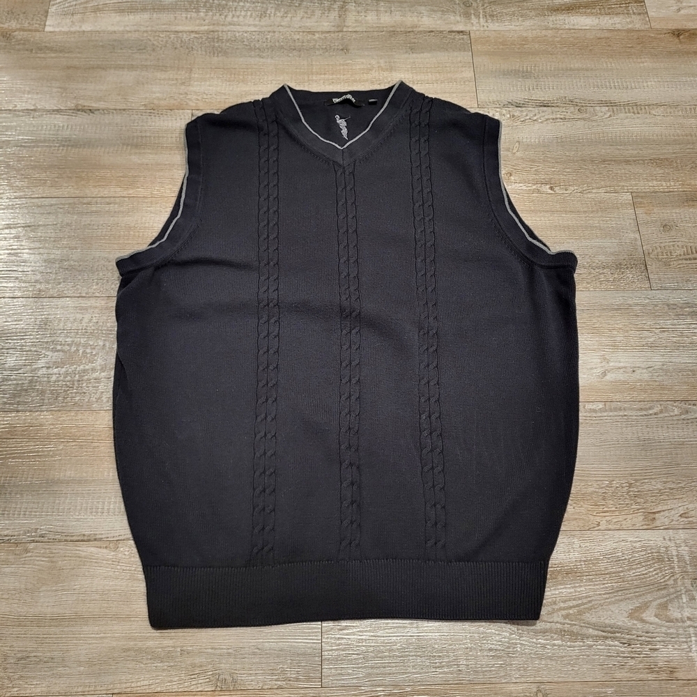 Cypress Links Sportswear V Neck Cable Knit Sweater Vest Black Grey Size XL